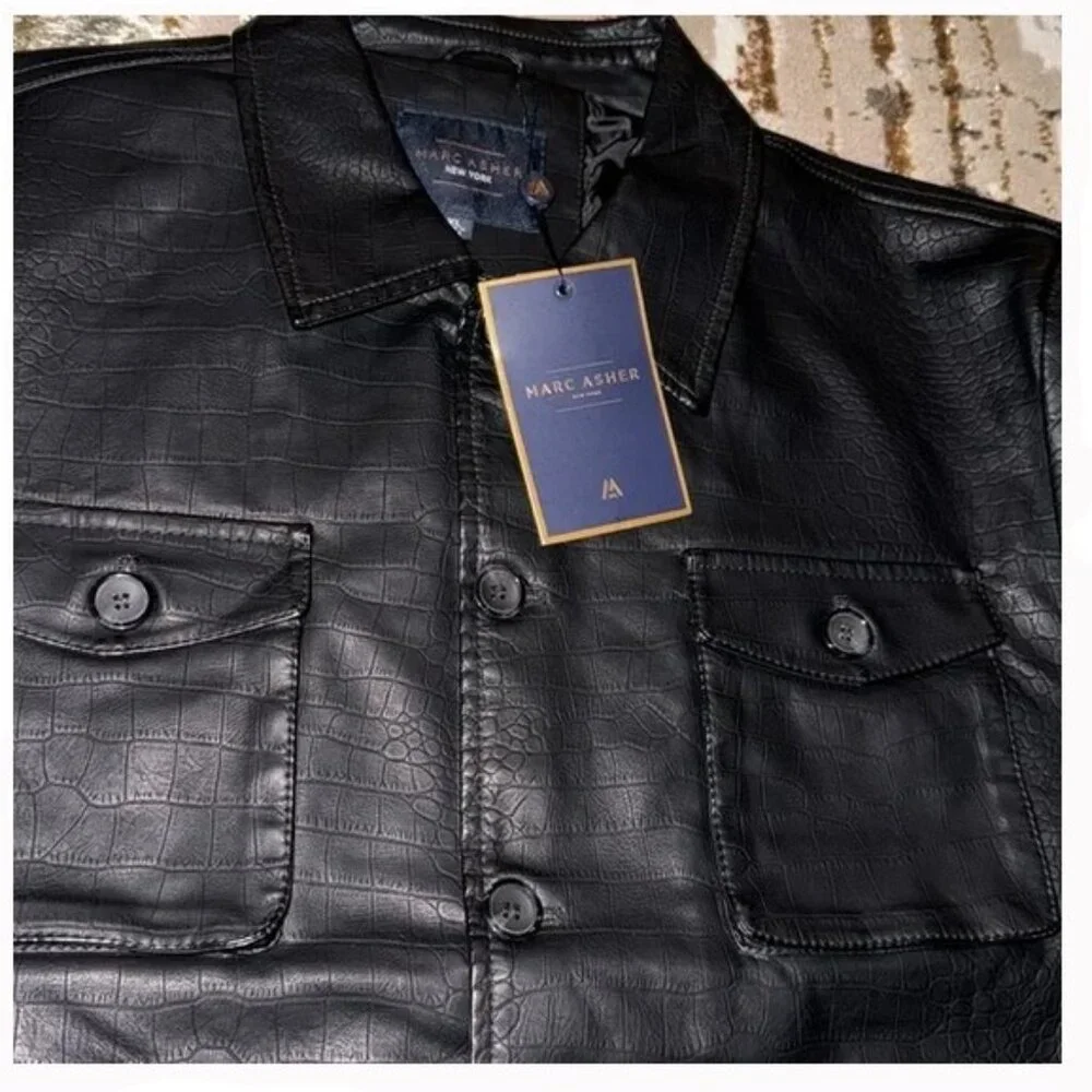 Marc Asher Men’s L Black Vegan Leather Safari Jacket - Picture 2 of 2